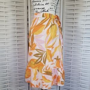 C & C California 100% Linen Floral Skirt in Orange and Yellow Size M